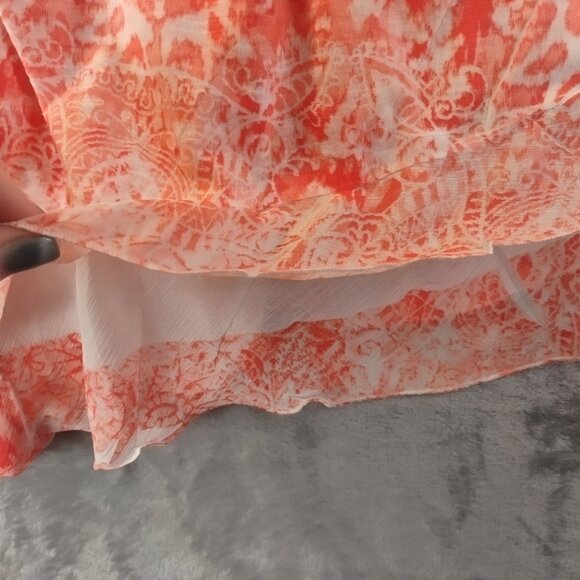 Cato Womens XL Orange White Burnout Ruffle Hem Top Blouse Boho Artsy Summer Vibe - Picture 3 of 11